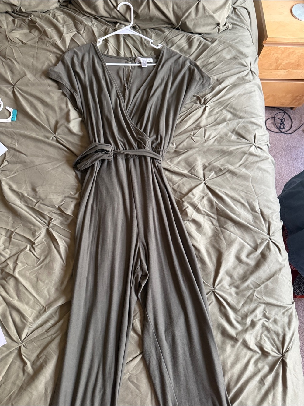 Women's Olive Wrap Jumpsuit with Self Tie Waist
